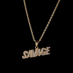 Jewelry Hip Hop 'SAVAGE ' Rhinestone Necklace rapper Royalty
