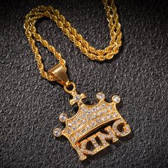 Jewelry Diamond Crown KING Pendant Necklace Royalty rapper