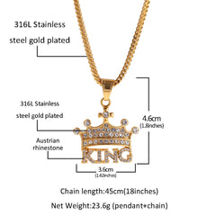 Jewelry Diamond Crown KING Pendant Necklace Royalty rapper