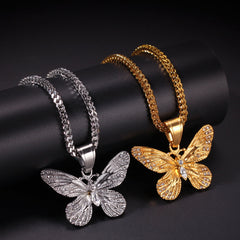 Jewelry Hip Hop Diamond Set Butterfly Pendant Necklace Animal