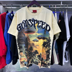 Godspeed T Shirts Urban UFO Printing Cotton Casual Short Sleeve Men and Women