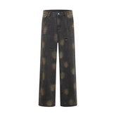 American Men Jeans Vintage Wear Tie-dye Washed Denim Trousers