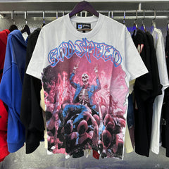 Godspeed T Shirts Skeletons Crowd Printed Cotton Casual Short Sleeves Men and Women