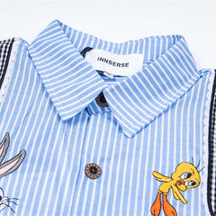 Ellie Seattle Shirt Striped Strap Button-Down Cartoon Shirt