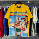 Godspeed T Shirts Beach Skull Surfboard Print Cotton Casual Short Sleeve Men and Women