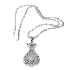 Jewelry Rhinestone 'Money bag ' Necklace rapper Royalty