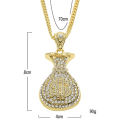 Jewelry Rhinestone 'Money bag ' Necklace rapper Royalty