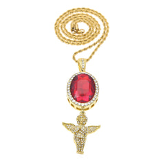 Jewelry Rhinestone Oval Gemstone & Angel Necklace Spectrum St. Valentine's Jesus Pieces