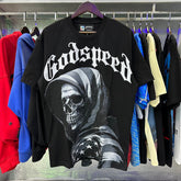 Godspeed T Shirts American Flag Skull Print Cotton Casual Short Sleeves Men and Women
