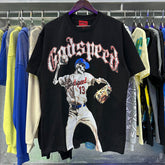 Godspeed T Shirts Skull Baseball Player No. 13 Cotton Crew Neck Short Sleeve Men and Women