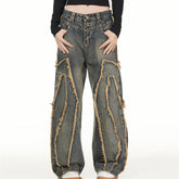 American Men Jeans Vintage Drop Chain Old Washed Tie-Dyed Jeans