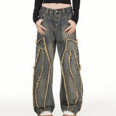 American Men Jeans Vintage Drop Chain Old Washed Tie-Dyed Jeans