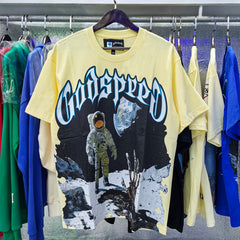 Godspeed T Shirts Astronaut Moon Landing Print Cotton Casual Short Sleeve Men and Women