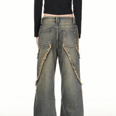 American Men Jeans Vintage Drop Chain Old Washed Tie-Dyed Jeans