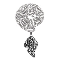 Jewelry Indian Chief Skull Stainless Steel Pendant Necklace