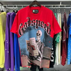 Godspeed T Shirts Newspaper Skull Printing Cotton Casual Short Sleeves Men and Women