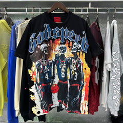 Godspeed t Shirts Basketball Dream Team Trident Print Cotton Casual Short Sleeve Men and Women