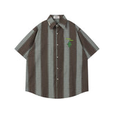 Ellie Seattle Shirt Loose Shirt Vintage Striped Lapel Short Sleeve