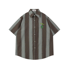 Ellie Seattle Shirt Loose Shirt Vintage Striped Lapel Short Sleeve