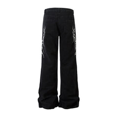 American Mens Jeans Vintage Embroidered Black Jeans