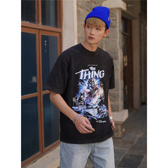 Film Star T Shirt Cotton Loose Nostalgic Short Sleeve American Retro Fashion Printed T-shirt for Men