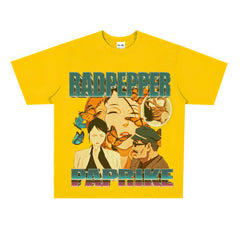 Film Star T Shirt Red Chilli Cartoon Animation Loose Retro Street Cotton T-shirt Men and Women