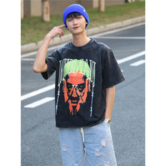 Film Star T Shirt Washed Old American Round Neck Loose T-Shirt Retro Short Sleeve