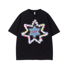 Camisas Vintage Hombre Vintage Star Patch Hip Hop Short Sleeve T-Shirt