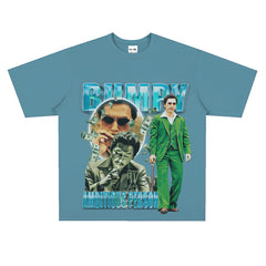 Film Star T Shirt Loose Heavy Retro Street Cotton Small Neckline T-shirt for Men and Women