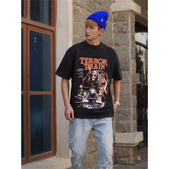 Film Star T Shirt Horror Movie Death Train Pure Cotton Loose Nostalgic Short Sleeve Trendy T-shirt Men and Women