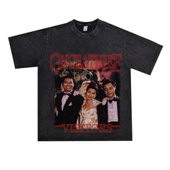 Film Star T Shirt Cotton Short Sleeve Loose round Neck Retro Nostalgic Heavy Printed T-shirt