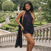 Emily Ratajkowski Dress Satin Sexy Backless Scarf Skirt Dress