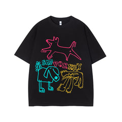 Camisas Vintage Hombre Dopamine Doodle Dog Print Short Sleeve T-Shirt