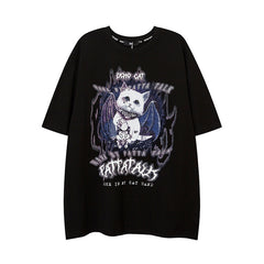 Camisas Vintage Hombre Cat Print Short Sleeve T-Shirt