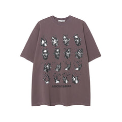 Camisas Vintage Hombre Washed Old Printed Short Sleeve T-Shirt