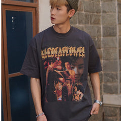 Film Star T Shirt Movie Trend Pure Cotton Short Sleeve Loose round Neck Nostalgic T-shirt