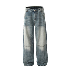 American Men Jeans Washed and Old Tooling Jeans Loose Casual Straight Pants