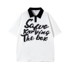 Camisas Vintage Hombre Alphabet Short Sleeve T-Shirt POLO Shirt