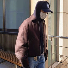 Men Jacket Splicing Design Neutral Woolen Unisex Short Jacket