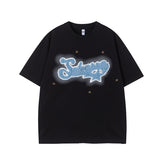 Camisas Vintage Hombre Vintage Star Letter Patch Short Sleeve T-Shirt