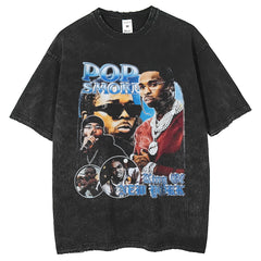 Men T Shirts Rap Print Wash Water American Loose Short Sleeve T-Shirt