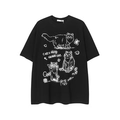 Camisas Vintage Hombre Cartoon Print Short Sleeve T-Shirt Crew Neck Rabbit Print Vintage Loose Top