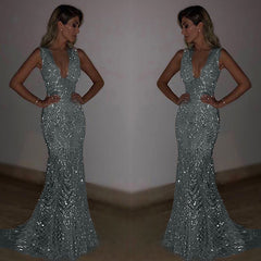 Mariah Carey See through Dress Long Sleeveless Sequins Dress Evening Dress