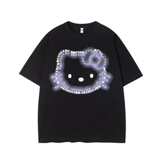 Camisas Vintage Hombre Cat Print Short Sleeve T-Shirt