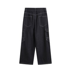 American Men Jeans Retro Washed Straight Loose Wide Leg Jeans