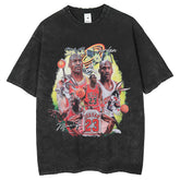 Men T Shirts Old Washed American No. 23 Star Printed Short Sleeves