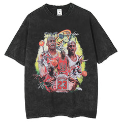 Men T Shirts Old Washed American No. 23 Star Printed Short Sleeves