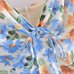 Mariah Carey Dress Backless Sexy Daisy Print Bow Suspenders Dress