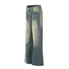 American Mens Jeans retro gradual change blue jeans cleanfit straight loose wide-leg trousers