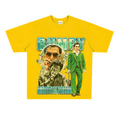 Film Star T Shirt Loose Heavy Retro Street Cotton Small Neckline T-shirt for Men and Women